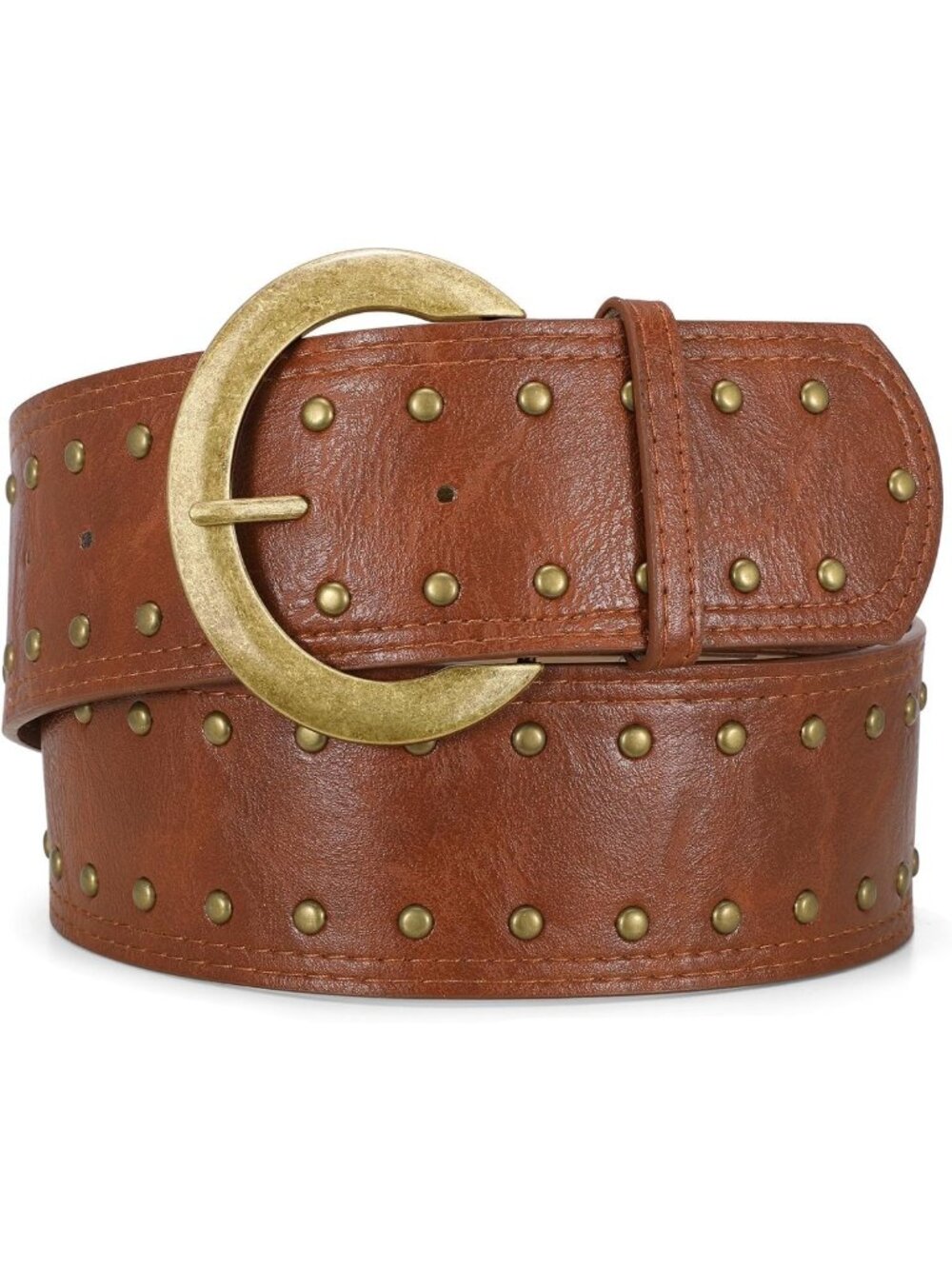 Wide Chunky Leather Waist Belt for Women - 2.3" Vintage Boho Studded Style